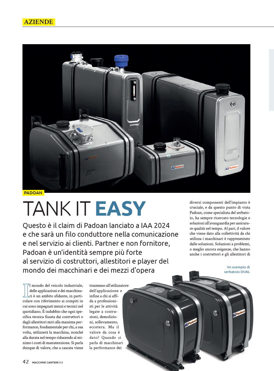 NEWS - Tank It Easy: Padoan’s philosophy on Macchine & Cantieri